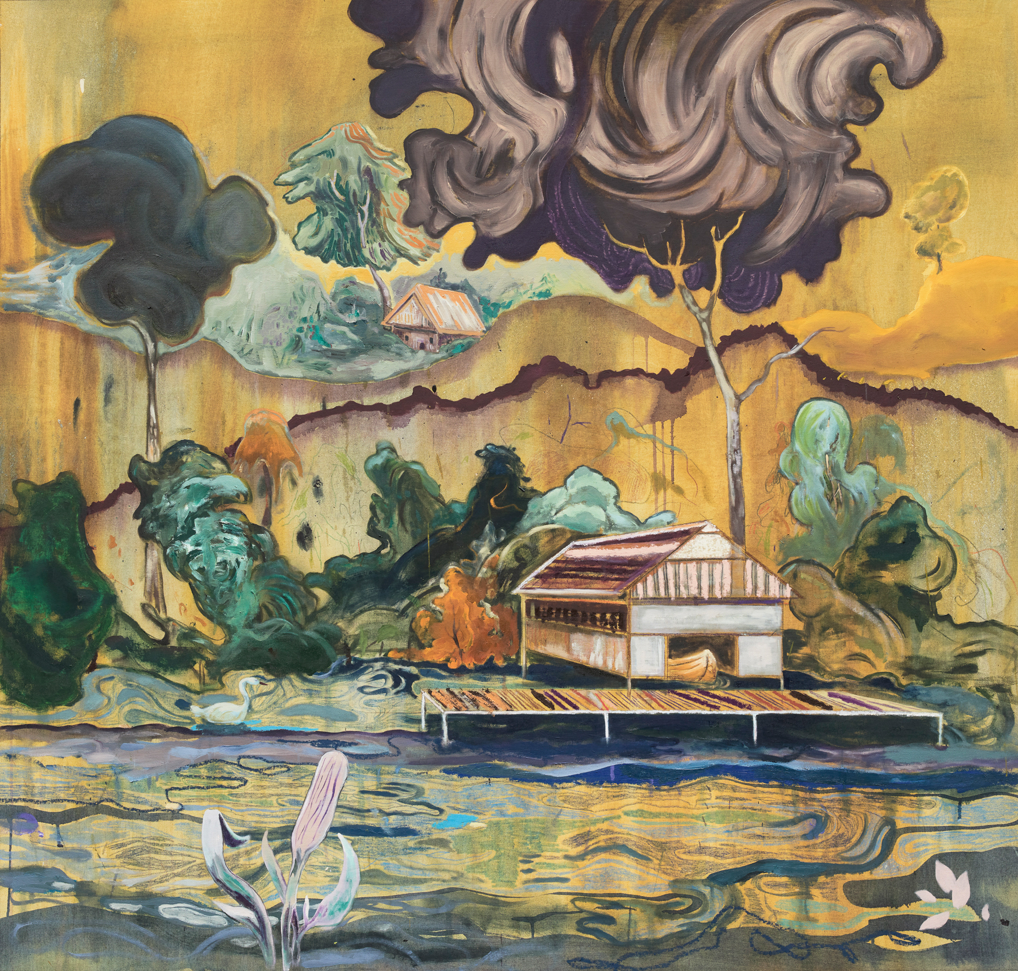 Boathouse, 2020, mixed media on canvas, 150 x 160 cm